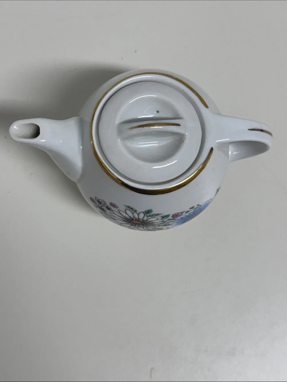 Lubiana Made In Poland  Porcelain Teapot with Blue Floral Design and Gold Trim